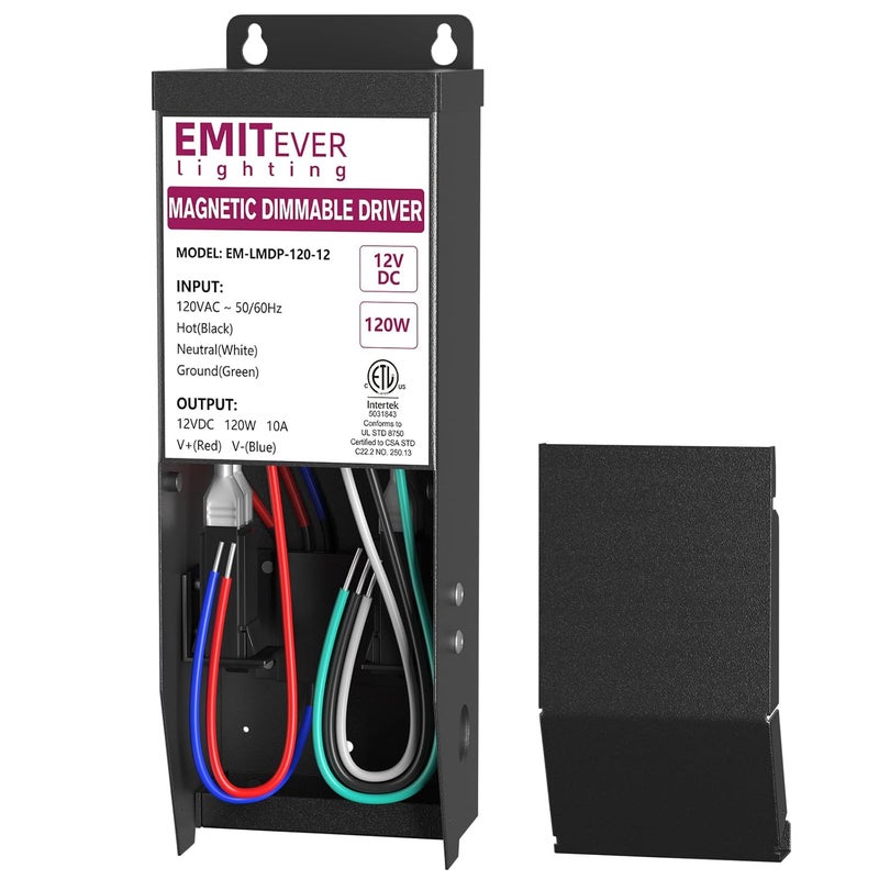 EMITEVER 120W Magnetic Dimmable LED Drvier, 12V Transformer Magnetic Power Supply 120VAC to 12VDC, Compatible with Lutron and Leviton Dimmer, for LED Strip Light,Kitchen,Cabinet,ETL Listed - Image 1